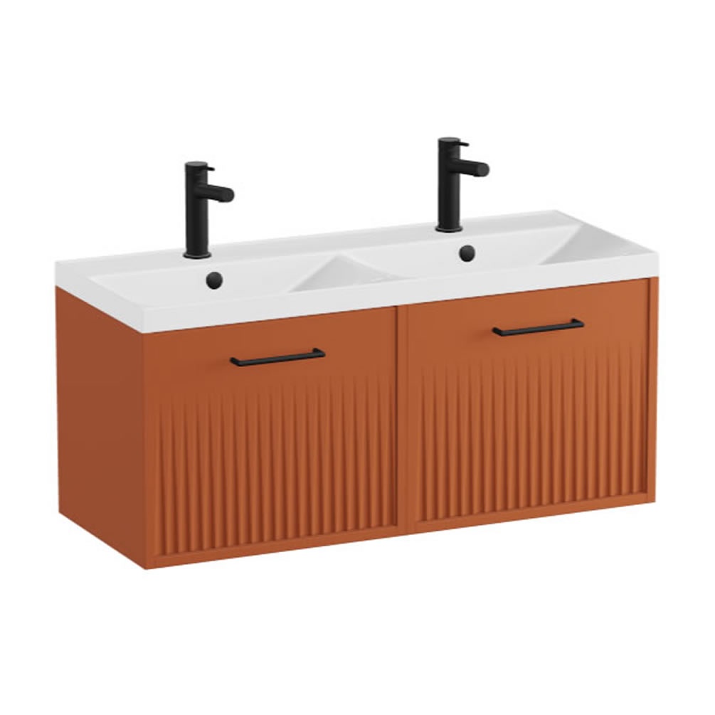 Vado Safari Fluted 1000mm Terracotta Wall Hung Vanity Unit & Gloss White Basin
